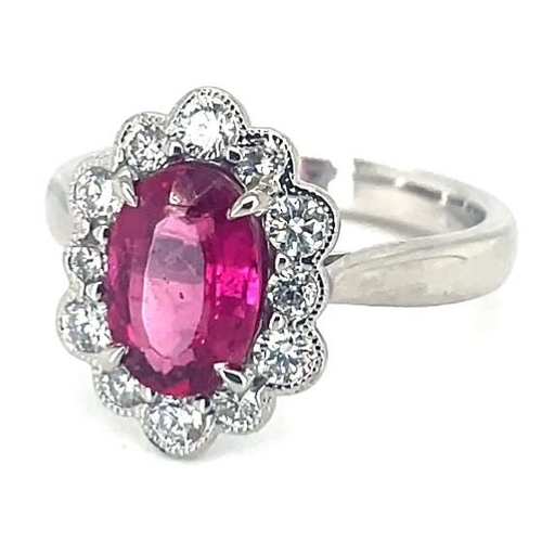 239 - Platinum Tourmaline and Diamond ring, 1.44ct oval pink tourmaline centre stone,  0.50ct diamonds sur... 