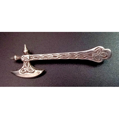 767 - A Rare Antique Celtic Silver Axe Brooch 5cm Length, Weight 4.7 Grams.