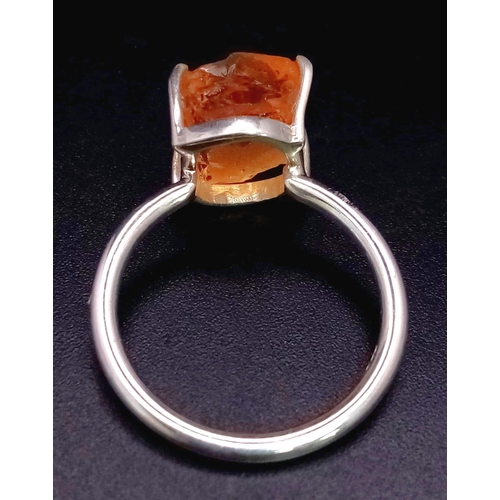 909 - A Natural Earth Mined Rough Citrine Silver Ring. 925 Sterling silver. 4g total weight.