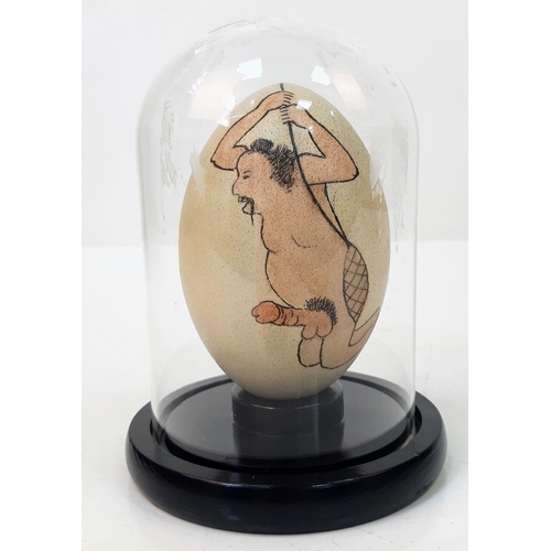 125 - A Japanese, hand painted, ostrich egg, depicting a humorous (and acrobatic) erotic scene after the f... 