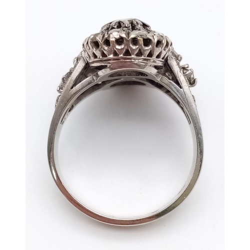 113 - AN EXQUISITE ART DECO 18K GOLD AND DIAMOND RING WITH OVER 3ct OF QUALITY DIAMONDS IN A STUNNING DESI... 