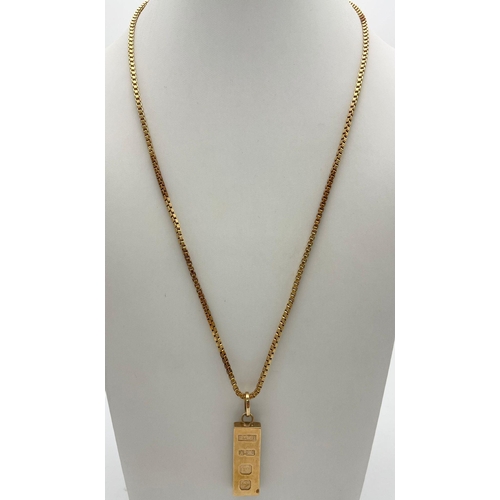 2 - A 9K Yellow Gold UK Hallmarked Ingot Pendant on a 9K Yellow Gold Chain/Necklace. P and R Bushell mak... 