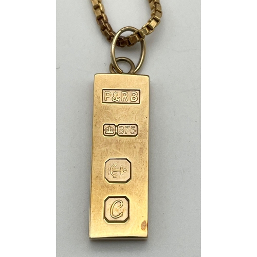 2 - A 9K Yellow Gold UK Hallmarked Ingot Pendant on a 9K Yellow Gold Chain/Necklace. P and R Bushell mak... 