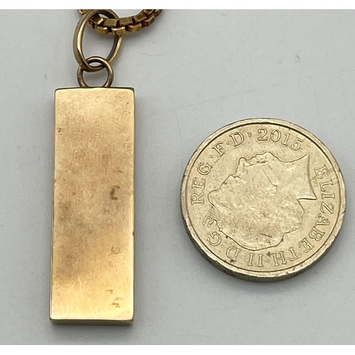 2 - A 9K Yellow Gold UK Hallmarked Ingot Pendant on a 9K Yellow Gold Chain/Necklace. P and R Bushell mak... 