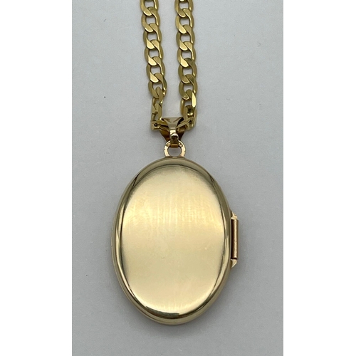 22 - A 9K Yellow Gold Oval Locket Pendant on a 9K Yellow Gold Flat Belcher Link Necklace. 3.5cm and 44cm.... 