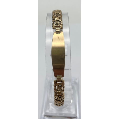 24 - A Vintage 9K Yellow Gold Identity Bracelet. 19cm. 8.28g