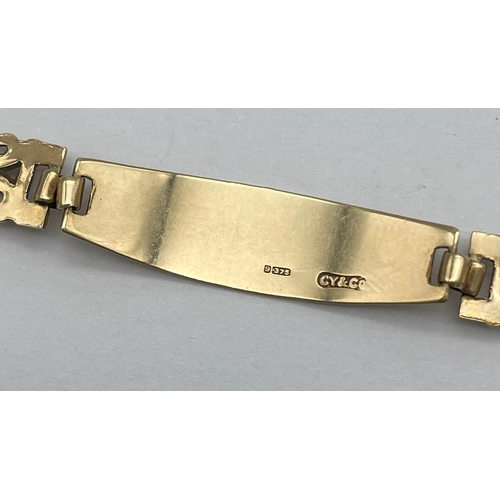 24 - A Vintage 9K Yellow Gold Identity Bracelet. 19cm. 8.28g