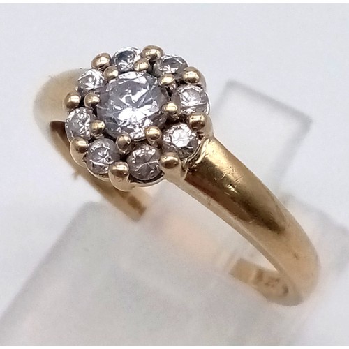 179 - A classic mid century stone set cluster ring. set in 9k yellow gold, Ring Size O, Weight 2.4 grams.