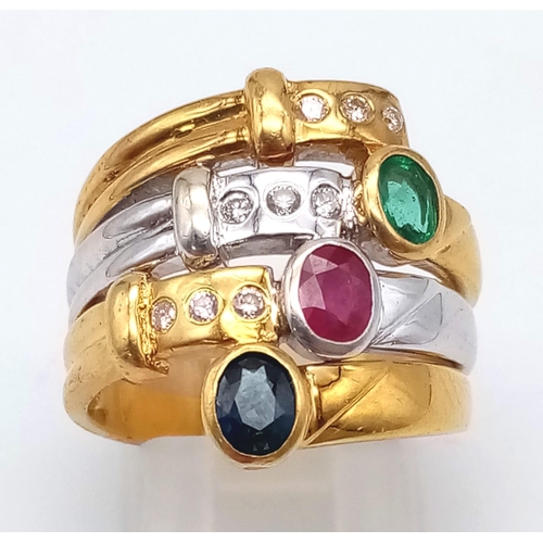 101 - An Incredible 18K Yellow and White Gold Multi-Gemstone Ladies Dress Ring. Two full inner bands - one... 