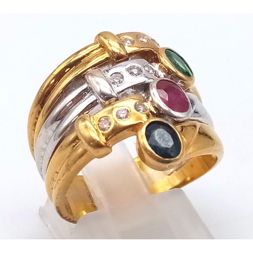 101 - An Incredible 18K Yellow and White Gold Multi-Gemstone Ladies Dress Ring. Two full inner bands - one... 