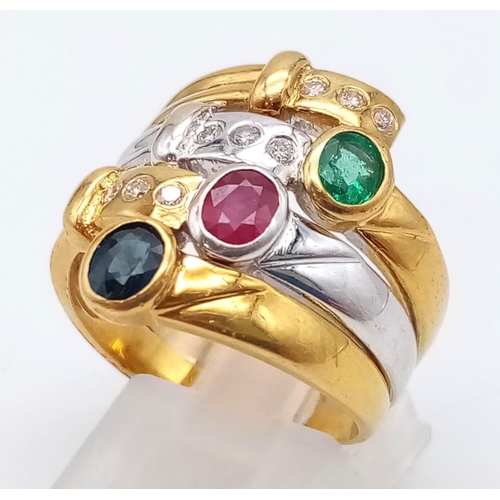 101 - An Incredible 18K Yellow and White Gold Multi-Gemstone Ladies Dress Ring. Two full inner bands - one... 