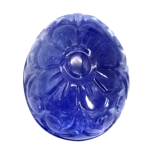 131 - 62Ct Carved, Natural Tanzanite, Large Rare Gemstone, Oval Shape, Comes with GRS Lab Certified