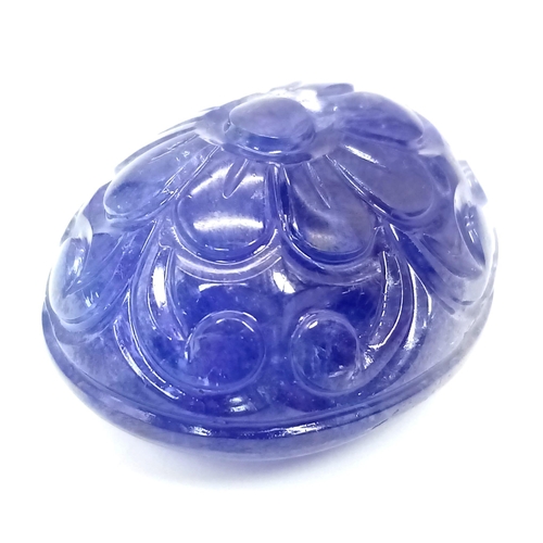 131 - 62Ct Carved, Natural Tanzanite, Large Rare Gemstone, Oval Shape, Comes with GRS Lab Certified