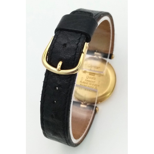 46 - A Cartier Must De Vermeil Tri Colour Unisex Watch. Black leather strap. Vermeil case - 32mm, with al... 