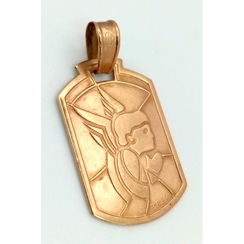 1636 - A Vintage 9K Gold Angel Design Pendant. 25mm. 1.4g total weight.