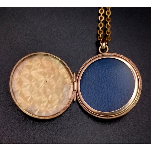 19 - A Vintage 9K Yellow Gold Locket on a 9K Yellow Gold Necklace. 20mm pendant diameter. 52cm length. 6.... 