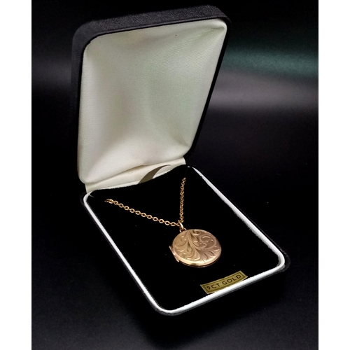 19 - A Vintage 9K Yellow Gold Locket on a 9K Yellow Gold Necklace. 20mm pendant diameter. 52cm length. 6.... 