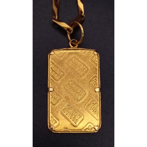 115 - A 5g Fine Gold (.999.99) Ingot Pendant, Cased in 14K Gold on a 22K Gold Necklace. Breakdown: 5g .999... 