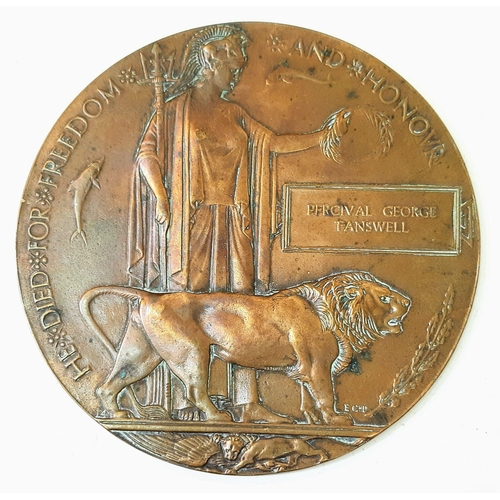 90 - WW1 Medal Trio & Death Plaque to P.G. Tanswell who died during the 2nd Battle of Ypres.