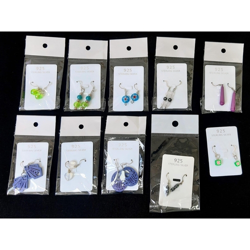 1623 - A Parcel of 10 Pairs of New Ladies or Girls Sterling Silver Earrings Various Designs.