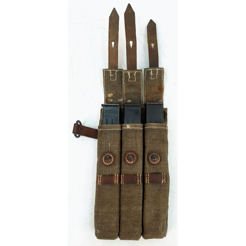 13 - WW2 German MP38 – MP40 Ammo Pouch with 3 MP40 Magazines Dated 1941. Nice Markings. 100% Original.