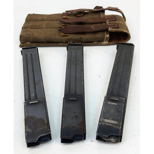 13 - WW2 German MP38 – MP40 Ammo Pouch with 3 MP40 Magazines Dated 1941. Nice Markings. 100% Original.