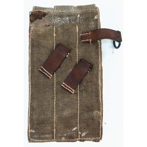 13 - WW2 German MP38 – MP40 Ammo Pouch with 3 MP40 Magazines Dated 1941. Nice Markings. 100% Original.