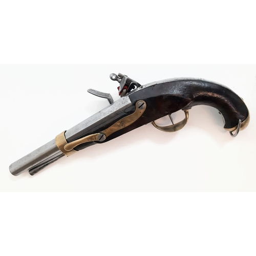 27 - French Napoleonic 1st Empire 1796 Pattern Naval Flint Lock Pistol. Nice lock action.  Lots of Naval ... 