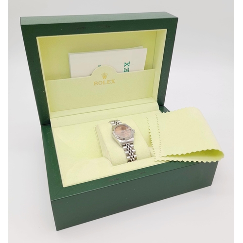 60 - A Rolex Perpetual Datejust Ladies Watch. Stainless steel strap and case - 26mm. Rose gold tone dial.... 