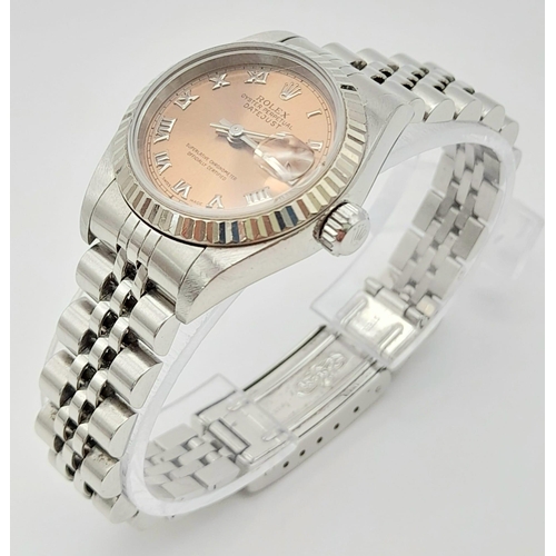 60 - A Rolex Perpetual Datejust Ladies Watch. Stainless steel strap and case - 26mm. Rose gold tone dial.... 