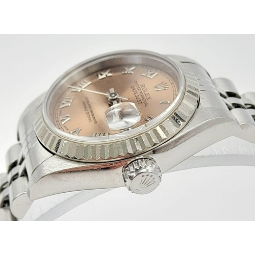 60 - A Rolex Perpetual Datejust Ladies Watch. Stainless steel strap and case - 26mm. Rose gold tone dial.... 