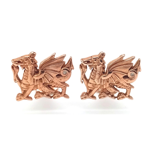 75 - PAIR OF 9K ROSE GOLD WELSH DRAGON CUFFLINKS, 8G