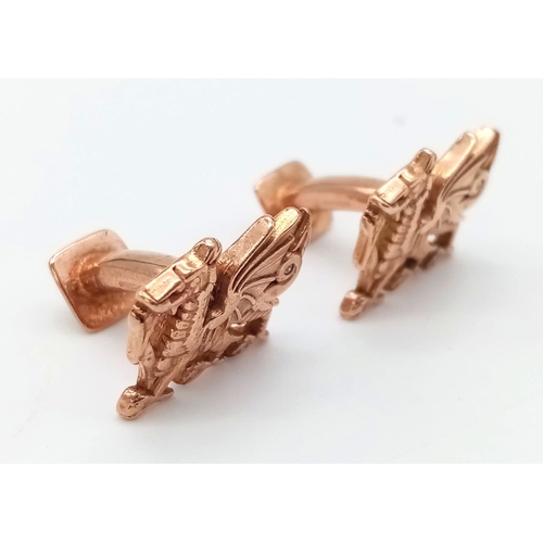 75 - PAIR OF 9K ROSE GOLD WELSH DRAGON CUFFLINKS, 8G