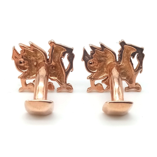 75 - PAIR OF 9K ROSE GOLD WELSH DRAGON CUFFLINKS, 8G