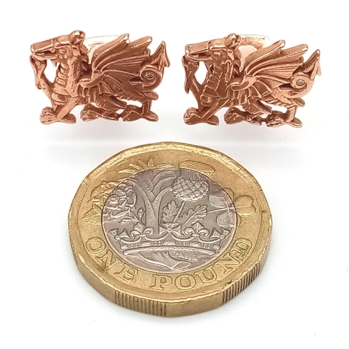 75 - PAIR OF 9K ROSE GOLD WELSH DRAGON CUFFLINKS, 8G