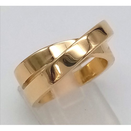 36 - CARTIER 18K YELLOW GOLD CROSS OVER RING WITH ORIGINAL PAPERWORK, WEIGHT 15.1G SIZE O