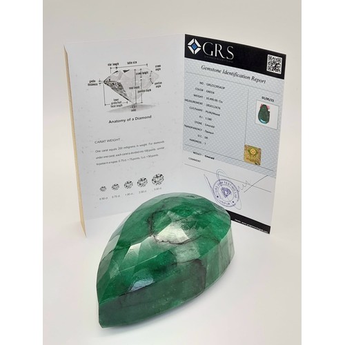 124 - 10490Ct Faceted Natural Emerald Gemstone, Pear Shape, Comes with GRS Lab Certified