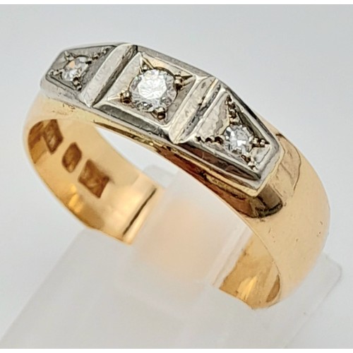 135 - A Vintage 18K Gold and Diamond Trilogy Ring. Three brilliant round cut diamonds of approx 1ctw creat... 