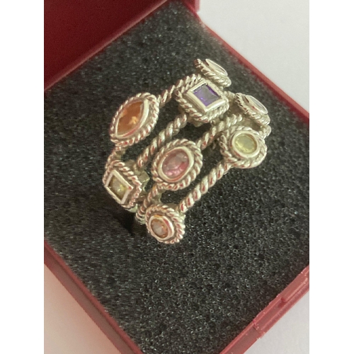 70 - Genuine vintage JOSEPH ESPOSITO SILVER RING. Set with gemstones of various colours in square, circul... 