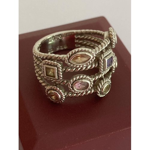 70 - Genuine vintage JOSEPH ESPOSITO SILVER RING. Set with gemstones of various colours in square, circul... 