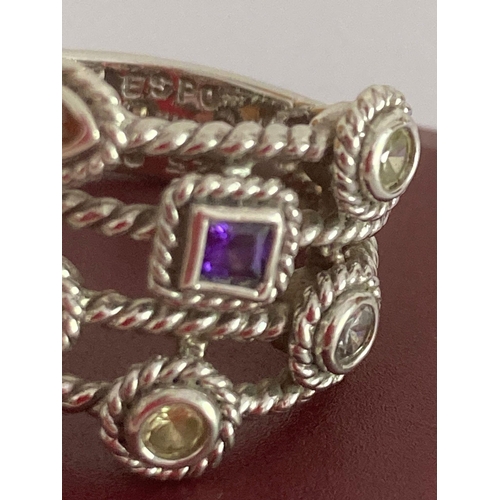 70 - Genuine vintage JOSEPH ESPOSITO SILVER RING. Set with gemstones of various colours in square, circul... 