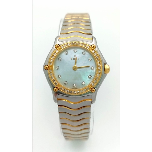 71 - An Ebel Ladies Wave Mother of Pearl Quartz Watch. Two-tone bracelet (24k gold electroplated waves) a... 