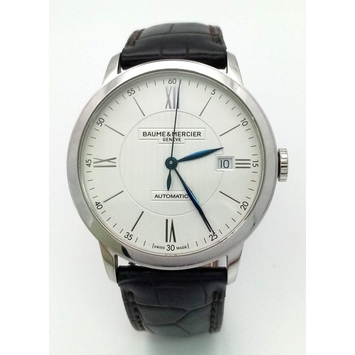 78 - A Baume and Mercier Automatic Gents Watch. Original leather strap. Stainless steel case with skeleto... 