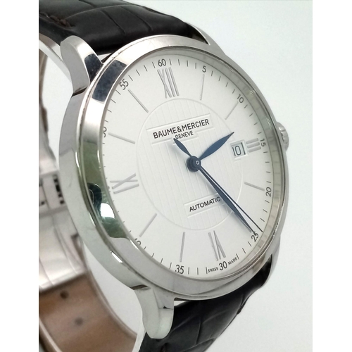 78 - A Baume and Mercier Automatic Gents Watch. Original leather strap. Stainless steel case with skeleto... 