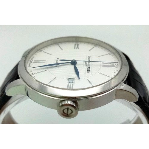 78 - A Baume and Mercier Automatic Gents Watch. Original leather strap. Stainless steel case with skeleto... 