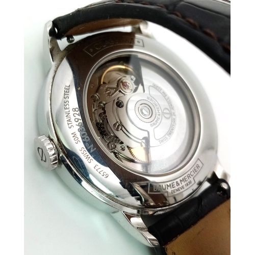 78 - A Baume and Mercier Automatic Gents Watch. Original leather strap. Stainless steel case with skeleto... 