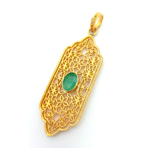 1634 - An Emerald Silver Pendant. Gold plated 925 Sterling Silver. Zambian Emerald- 2.20ct. 8.5g total weig... 