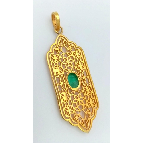 1634 - An Emerald Silver Pendant. Gold plated 925 Sterling Silver. Zambian Emerald- 2.20ct. 8.5g total weig... 