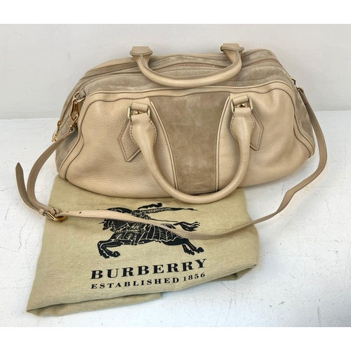 170 - A Burberry Leather and Suede Satchel Bag. Beige soft leather and suede exterior. Shoulder/cross-body... 