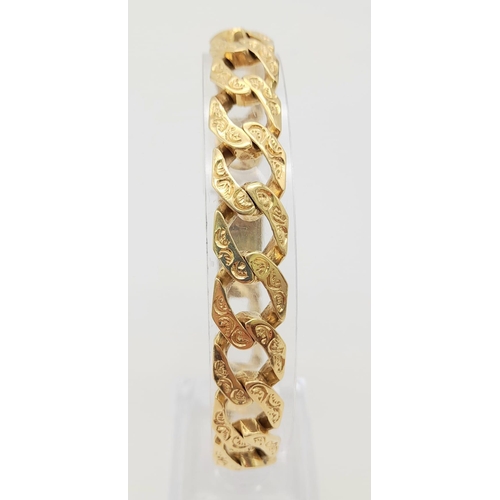 26 - 9k yellow gold heavy weight detailed curb bracelet, approx 24cm length, 48.5g weight